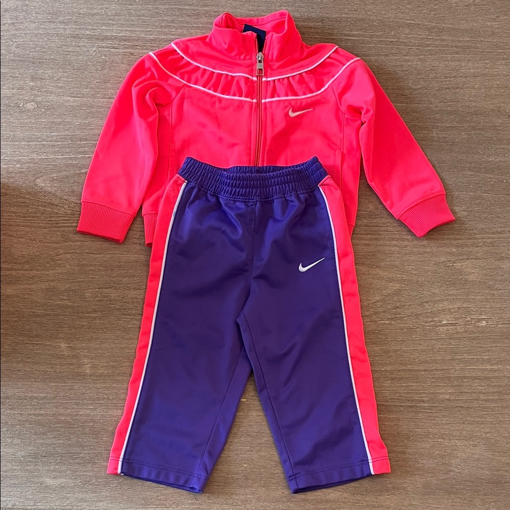 Nike Kids Bright Red and Deep Purple Tracksuit